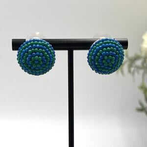 J.‎ Crew Blue Green Seed Beaded Small Round Button Stud Earrings